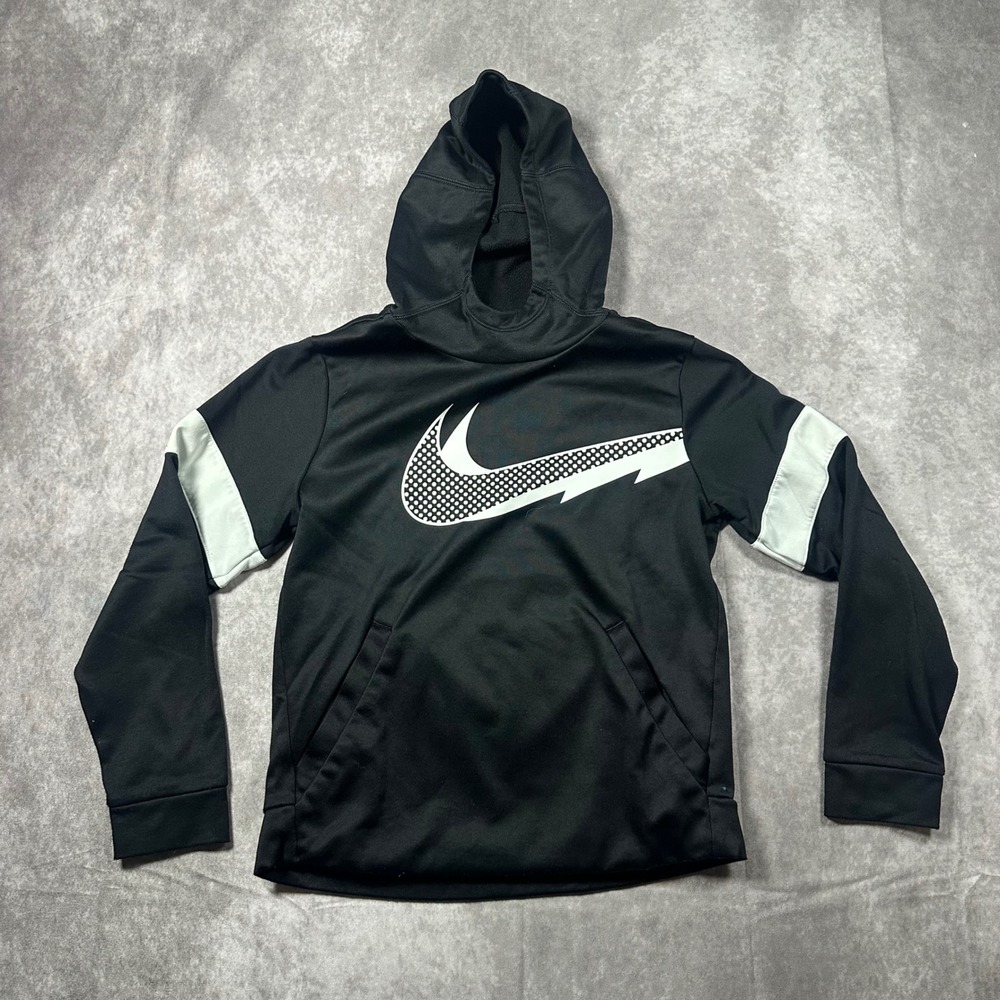 Nike Dri-FIT Hoodie M Black Polka Dot Swoosh Performance Pullover Sweatshirt